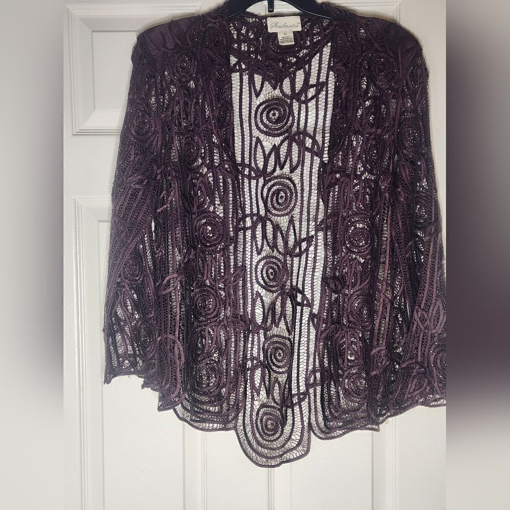 Soulmates XL Brown Handcrochet Lngslv Beaded 100% SILK  Bohemian  Women Cardigan